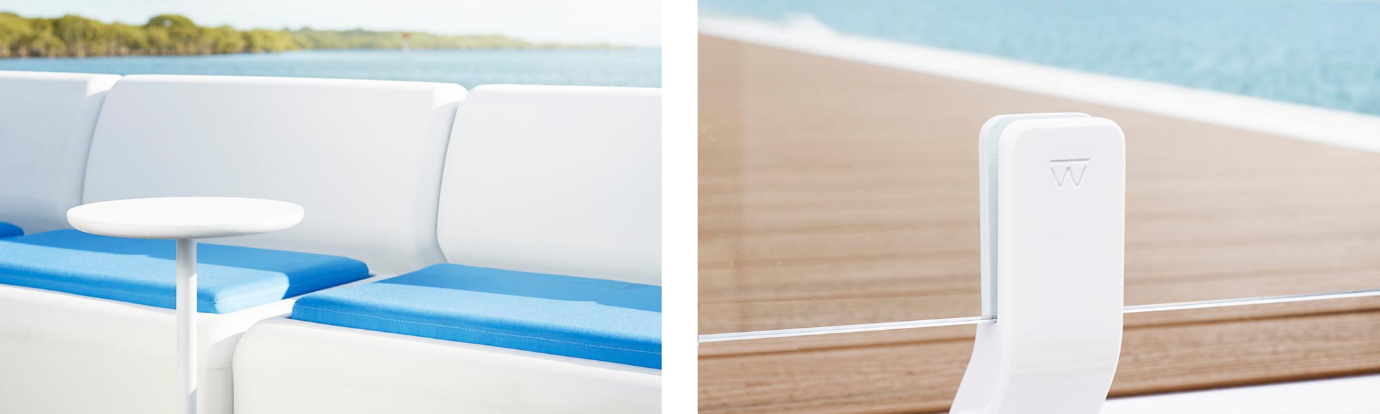 Waterscape by Superior detail shot of side table and glass balustrade
